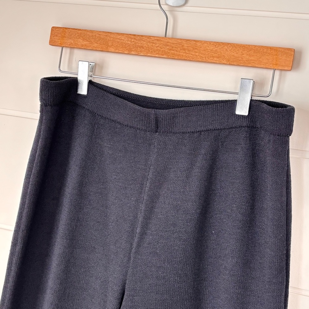 St John Collection Santana Knit Elastic Band Waist Black Wide Leg Pants Size 10 - Picture 4 of 8